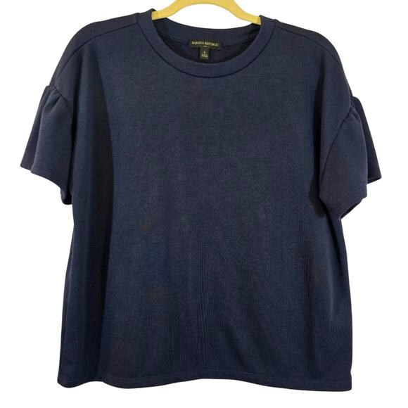 M Banana Republic Navy Ruffle Sleeve Sweater Top Womens Size S Neutral Office - Picture 1 of 9